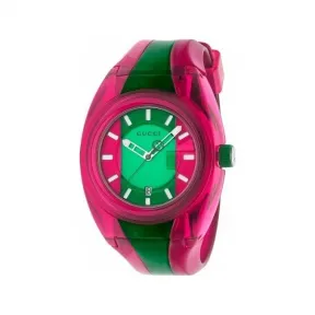 古驰/Gucci FEATURES系列 透明绿色和粉红色Web尼龙 石英机芯 男表 YA137115