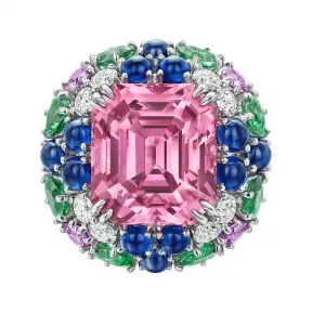 海瑞温斯顿/HarryWinston Winston Candy偏紫色的粉色尖晶石戒指，搭配蓝宝石、沙弗莱石和钻石 575867