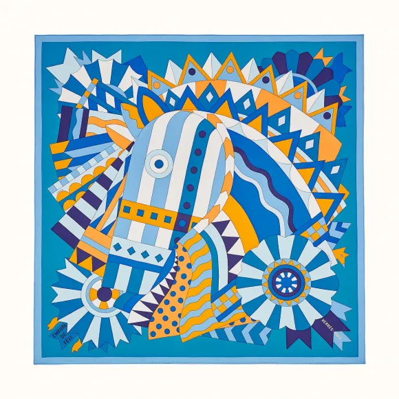 爱马仕/Hermes “庆典骏马”90厘米方巾 H003748SC09