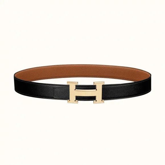 爱马仕/Hermes H 条纹皮带扣&双面皮腰带32毫米 H064550CC06-H073967CAAA095
