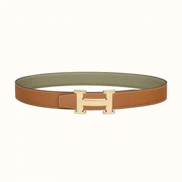 爱马仕/Hermes H 条纹皮带扣&双面皮腰带32毫米 H064550CC06-H073996CAAG095