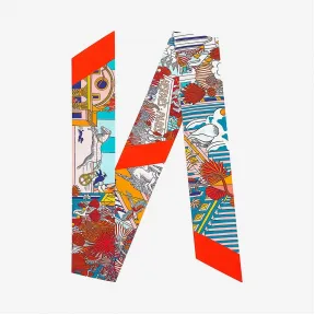 爱马仕/Hermes “动物之城”薄款Twilly长丝巾 H533275S-07