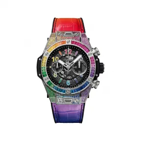 宇舶/Hublot Big Bang系列 缎面及抛光钛金属，镶嵌红宝石、粉红色蓝宝石、紫水晶、蓝色蓝宝石、蓝色拓帕石、沙弗莱石、黄色蓝宝石和橙色蓝宝石共176颗 45 毫米 男表 411.NX.1117.LR.0999