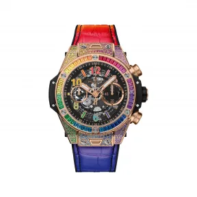 宇舶/Hublot Big Bang系列 44MM Satin-finished and Polished 18K King Gold “One-Click” System Set with 162 Colored Gemstones: Rubies, Pink Sapphires, Amethysts, Blue Sapphires, Blue Topazes, Tsavorites, Yellow and Orange Sapphires 自动机械机芯 男表 421.OX.1118.LR.0999