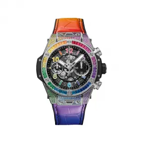 宇舶/Hublot Big Bang系列 缎面及抛光钛金属，镶嵌红宝石、粉红色蓝宝石、紫水晶、蓝色蓝宝石、蓝色拓帕石、沙弗莱石、黄色蓝宝石和橙色蓝宝石共170颗 42 毫米 男表 441.NX.1117.LR.0999