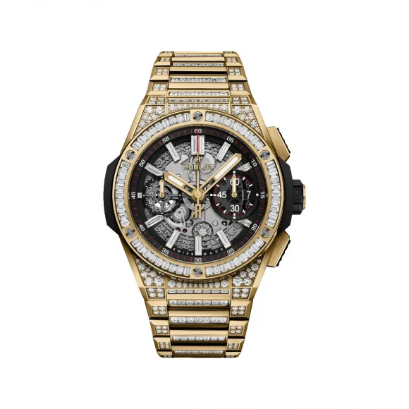 宇舶/Hublot Big Bang系列 42MM 缎面及抛光18K黄金镶嵌64颗钻石和14颗长方形切割钻石 自动机械机芯 男表 451.VX.1130.VX.9804