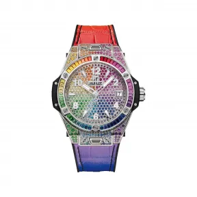宇舶/Hublot Big Bang系列 缎面及抛光精钢，镶嵌红宝石，粉红色蓝宝石，紫水晶，蓝色蓝宝石，蓝色拓帕石，沙弗莱石，黄色蓝宝石和橙色蓝宝石共118颗 39 毫米 男表 465.SX.9910.LR.0999