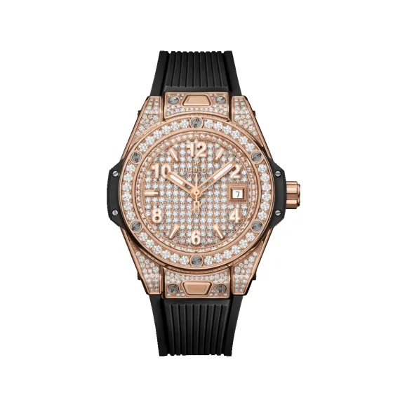 宇舶/Hublot Big Bang系列 33MM 抛光18K王金镶嵌130钻石，重0.4克拉 自动机械机芯 女表 485.OX.9000.RX.1604