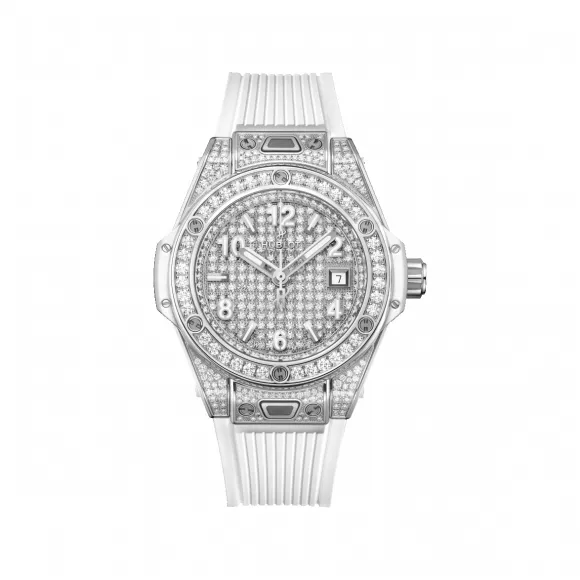 宇舶/Hublot Big Bang系列 33MM 抛光精钢镶嵌130颗钻石，重0.4克拉 自动机械机芯 女表 485.SE.9000.RW.1604