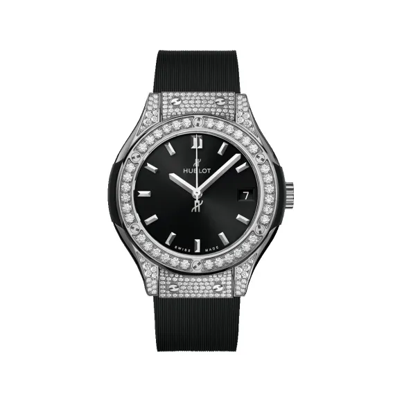 宇舶/Hublot 经典融合系列 33MM 抛光钛金属镶嵌114颗钻石，重0.6克拉 石英机芯 女表 581.NX.1470.RX.1704