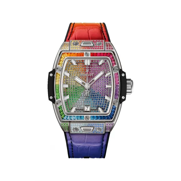 宇舶/Hublot Big Bang灵魂系列 39MM 缎面及抛光钛金属，镶嵌红宝石，粉红色蓝宝石，紫水晶，蓝色蓝宝石，蓝色托帕石，沙弗莱石，黄色蓝宝石和橙色蓝宝石共164颗 自动机械机芯 男表 662.NX.9900.LR.0999