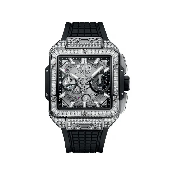 宇珀/Hublot Square Bang 42MM 抛光钛金属，镶嵌94颗钻石 自动机械机芯 男表 821.NX.0170.RX.0904