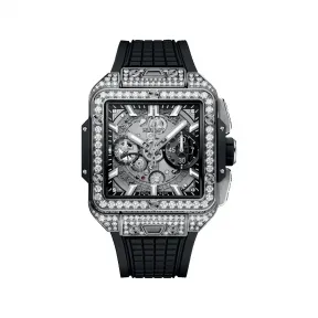 宇珀/Hublot Square Bang 42MM 抛光钛金属，镶嵌94颗钻石 自动机械机芯 男表 821.NX.0170.RX.1604