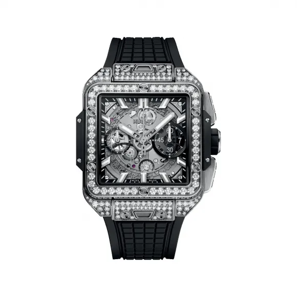 宇珀/Hublot Square Bang 42MM 抛光钛金属，镶嵌94颗钻石 自动机械机芯 男表 821.NX.0170.RX.1604