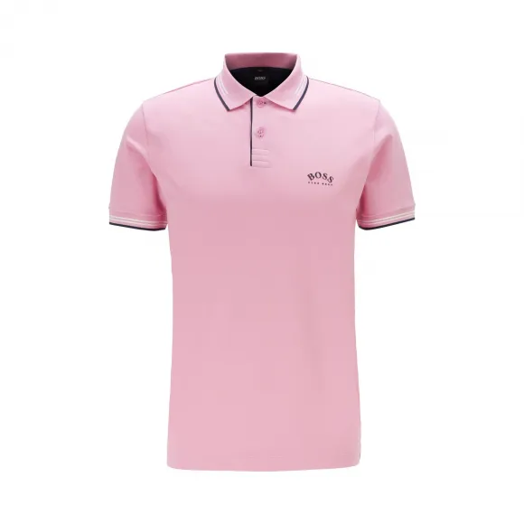 雨果博斯/Hugo Boss 男士弯曲徽标弹力珠地布修身 Polo 衬衫 hbas50412675686