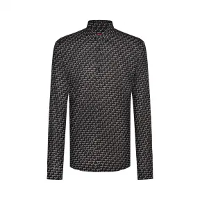 雨果博斯/Hugo Boss 男款黑色艺术印花棉翻领长袖衬衫 hbas50421174001