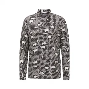 雨果博斯/Hugo Boss 真丝斜纹面料动物印花领结女式衬衫 hbas50422209960