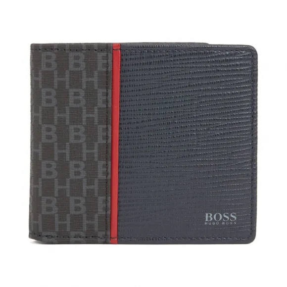 雨果博斯/Hugo Boss 压纹皮革加交织字母图案织物拼接钱包 hbas50422662411
