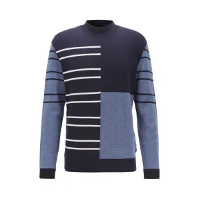 雨果博斯/Hugo Boss 男士多色拼接条纹初剪羊毛毛衣 hbas50423343402