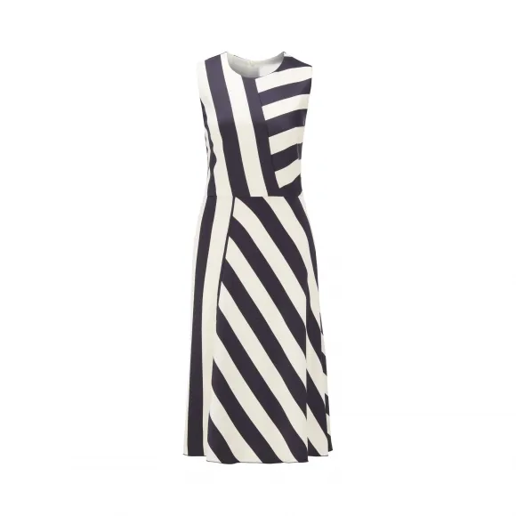 雨果博斯/Hugo Boss 中长款拼接条纹皱褶绉纱连衣裙 50423954963