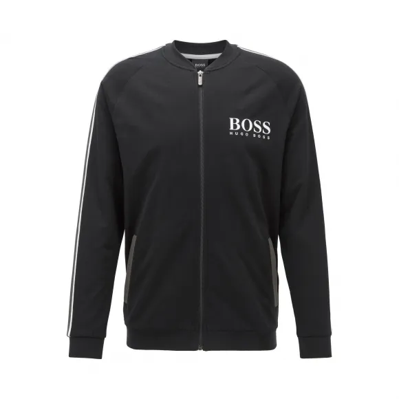 雨果博斯/Hugo Boss 男士条纹衣袖棉质毛圈布徽标夹克 hbas50424789001