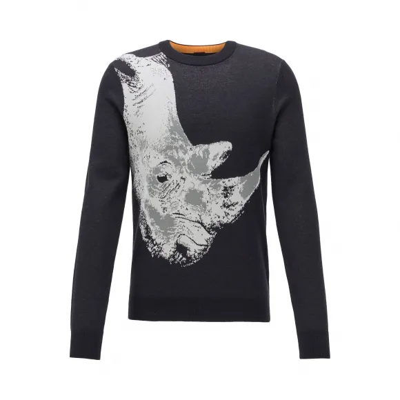 雨果博斯/Hugo Boss 男士提花艺术风图案加跳色饰边装饰棉质卫衣 hbas50428815001