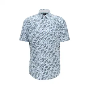 雨果博斯/Hugo Boss 树叶印花棉加亚麻混纺修身衬衫 50433096352