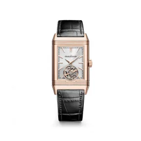 积家/Jaeger LeCoultre Reverso Tribute Duoface Tourbillon翻转系列双面双时区陀飞轮腕表手动上链男士腕表玫瑰金款Q392243J