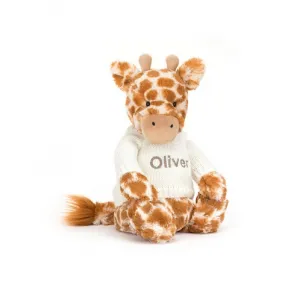 邦尼兔/Jellycat Bashful Giraffe with Personalised Cream Jumper JUMPCBAS3GN