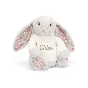 邦尼兔/Jellycat Blossom Silver Bunny with Personalised Cream Jumper JUMPCBL3BSN