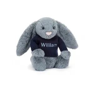 邦尼兔/Jellycat Bashful Dusky Blue Bunny with Personalised Navy Jumper JUMPNBAS3DUSKB