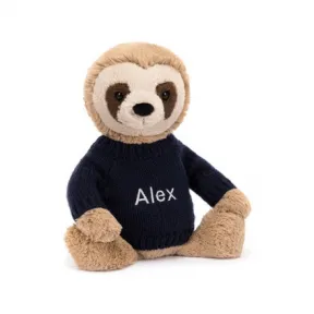 邦尼兔/Jellycat Bashful Sloth with Personalised Navy Jumper JUMPNBAS3SL