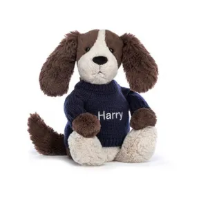 邦尼兔/Jellycat Bashful Fudge Puppy with Personalised Navy Jumper JUMPNBAS3SPAN