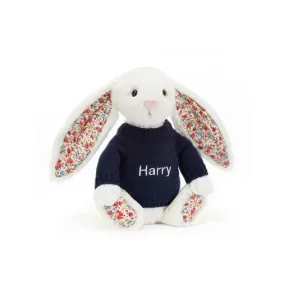 邦尼兔/Jellycat Blossom Cream Bunny with Personalised Navy Jumper JUMPNBL3CBN