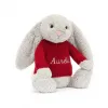 邦尼兔/Jellycat Bashful Silver Bunny with Personalised Red Jumper JUMPRBAS3BS