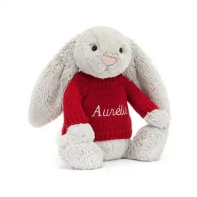 邦尼兔/Jellycat Bashful Silver Bunny with Personalised Red Jumper JUMPRBAS3BS