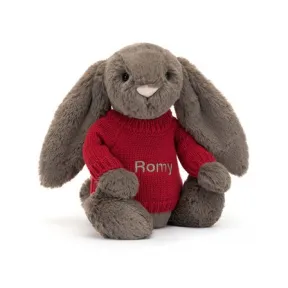 邦尼兔/Jellycat Bashful Truffle Bunny with Personalised Red Jumper JUMPRBAS3BTR