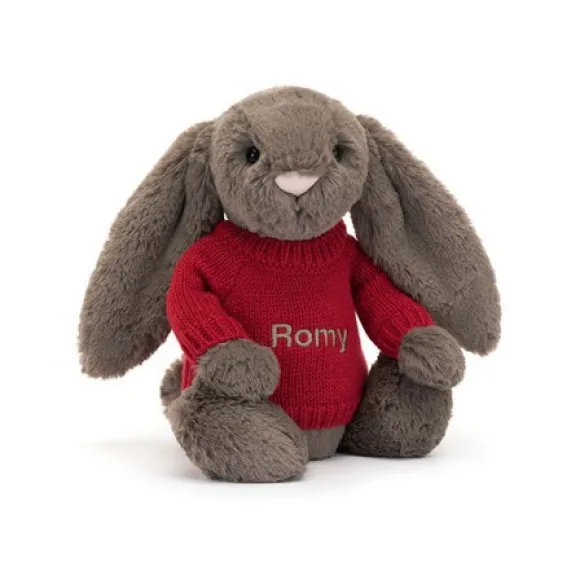 邦尼兔/Jellycat Bashful Truffle Bunny with Personalised Red Jumper JUMPRBAS3BTR