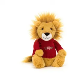 邦尼兔/Jellycat Bashful Lion with Personalised Red Jumper JUMPRBAS3LION