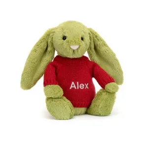 邦尼兔/Jellycat Bashful Moss Bunny with Personalised Red Jumper JUMPRBAS3MOSS