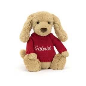 邦尼兔/Jellycat Bashful Toffee Puppy with Personalised Red Jumper JUMPRBAS3TPUS