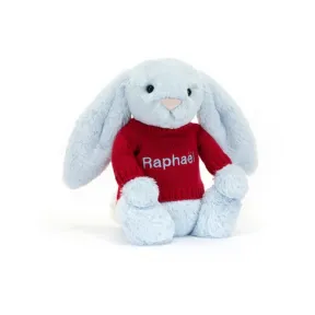 邦尼兔/Jellycat Bashful Blue Bunny with Personalised Red Jumper JUMPRBAS4BB