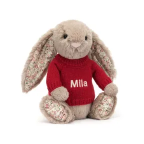 邦尼兔/Jellycat Blossom Bea Beige Bunny with Personalised Red Jumper JUMPRBLN3BB