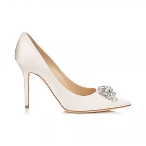 Jimmychoo/吉米周 水晶细节象牙色缎面尖头浅口鞋 ABELSTV080002