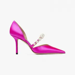 Jimmychoo/吉米周 AURELIE85-珍珠饰桃红色缎面高跟鞋 AURELIE85IWP0C8563