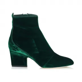 Jimmychoo/吉米周 深绿色天鹅绒圆头短靴 AUTUMN65VEL034383