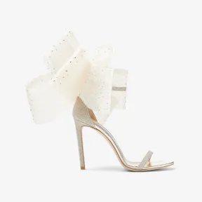 Jimmychoo/吉米周 AVELINE 100 - 不对称烫钻水晶蝴蝶结饰象牙白色凉鞋 AVELINE100BKO081217