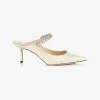 Jimmychoo/吉米周 BING65-亚麻色漆皮水晶绑带穆勒鞋 BING65PAT080986