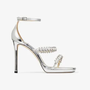 Jimmychoo/吉米周 BING SANDAL 105 - 水晶绑带银色液态金属感皮凉鞋 BINGSANDAL105ZOXAA0009