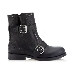 Jimmychoo/吉米周 黑色粒面皮革机车靴 BLYSSFLATGNL010003